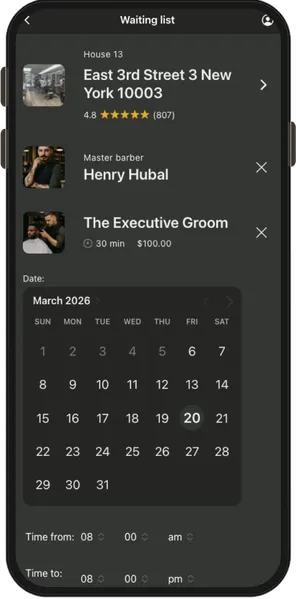 Barbershop waitlist on mobile app