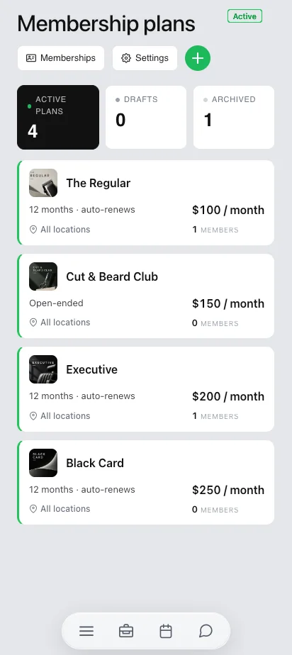 Membership plans in the Barberly business app